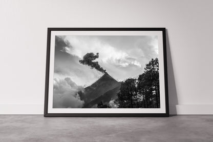 Volcan De Fuego Volcano Smoke - Black & White Photography Print A1 A2 A3 - Explura.co