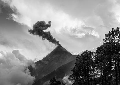 Volcan De Fuego Volcano Smoke - Black & White Photography Print A1 A2 A3 - Explura.co