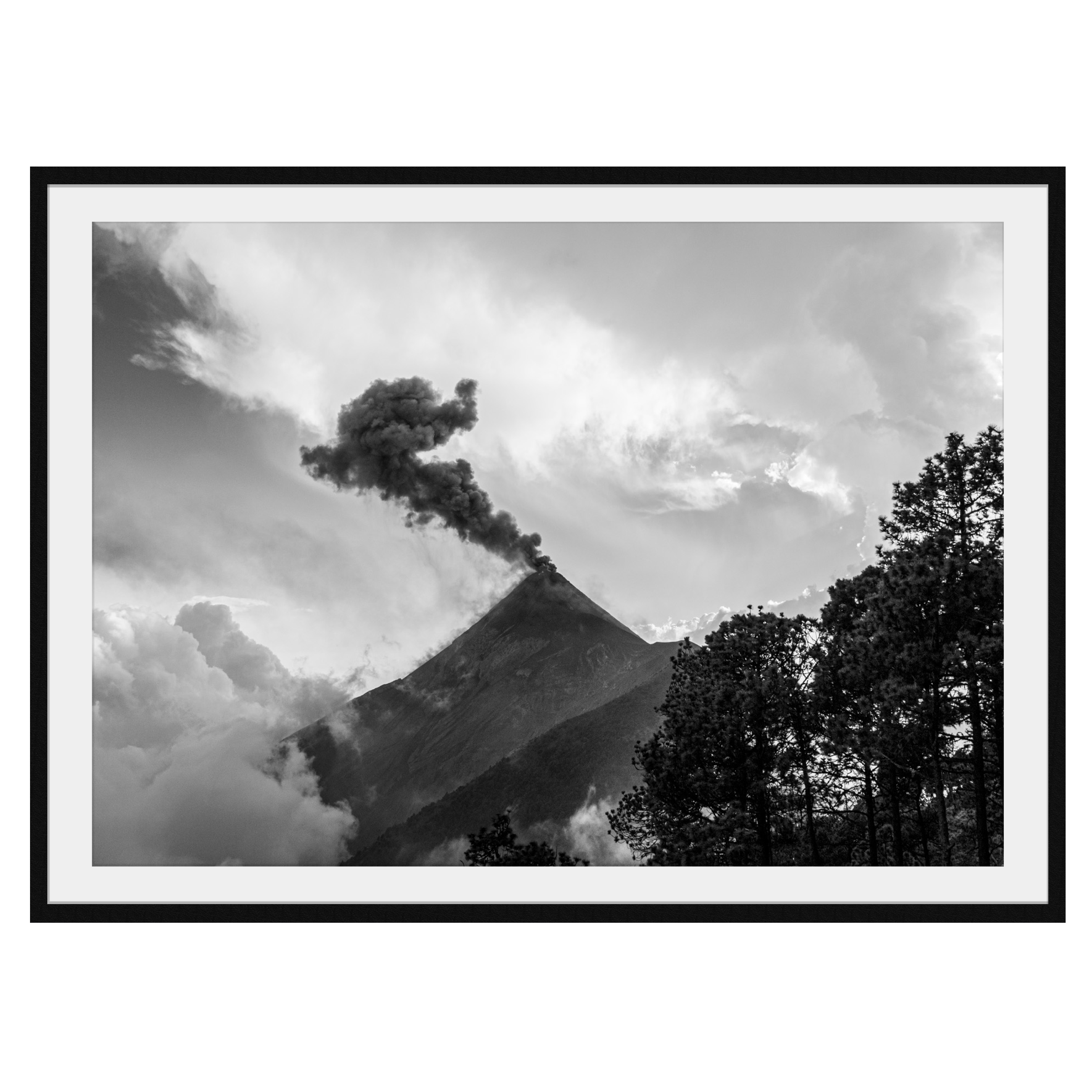 Volcan De Fuego Volcano Smoke - Black & White Photography Print A1 A2 A3 - Explura.co