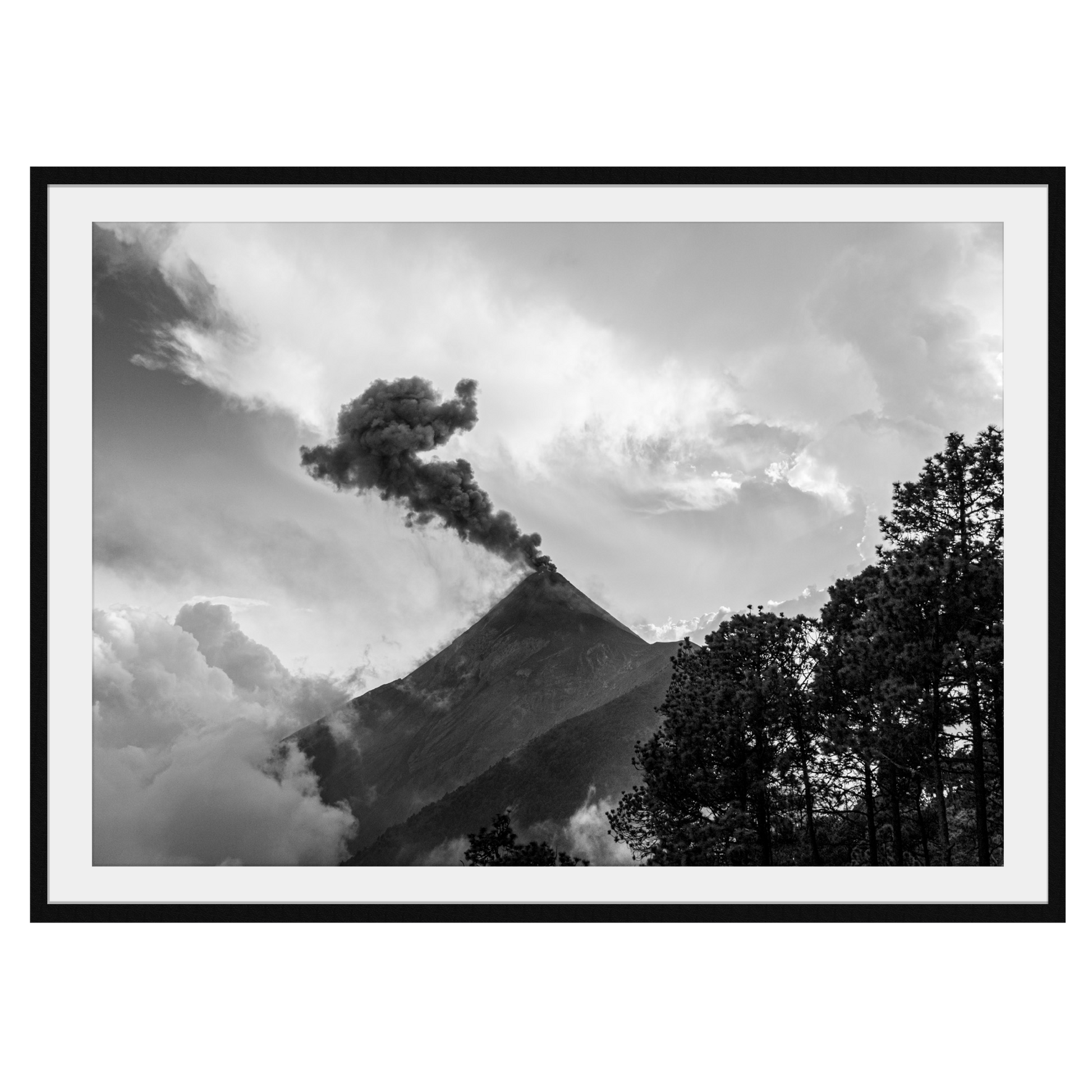 Volcan De Fuego Volcano Smoke - Black & White Photography Print A1 A2 A3 - Explura.co