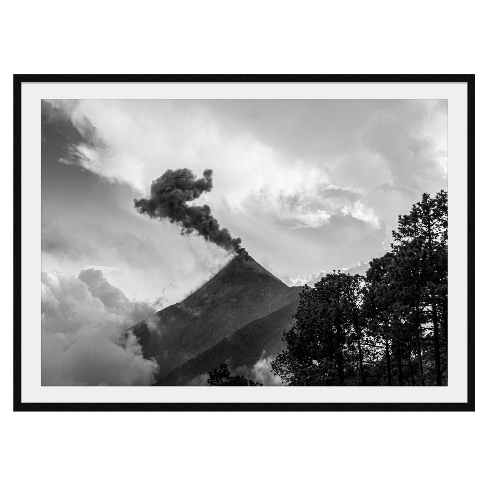 Volcan De Fuego Volcano Smoke - Black & White Photography Print A1 A2 A3 - Explura.co