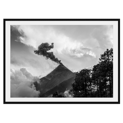 Volcan De Fuego Volcano Smoke - Black & White Photography Print A1 A2 A3 - Explura.co